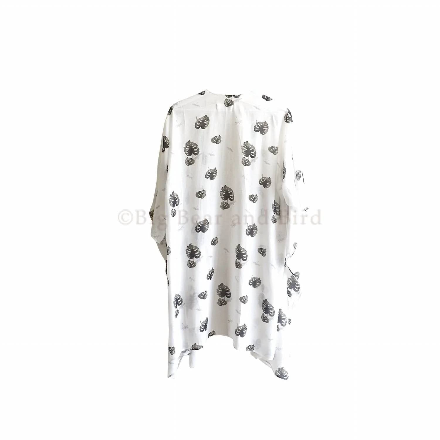 Big Bear And Bird - Women's Tropical Palm Leaves Kimono
