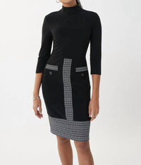 Joseph Ribkoff Long Sleeve Midi Dress in black white silver - women's dress