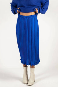 Before You - Cobalt Pleated Satin Midi Skirt