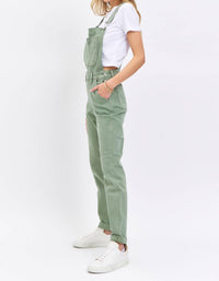Judy Blue - Garment Dyed High Waist Double Cuffed Boyfriend Overalls