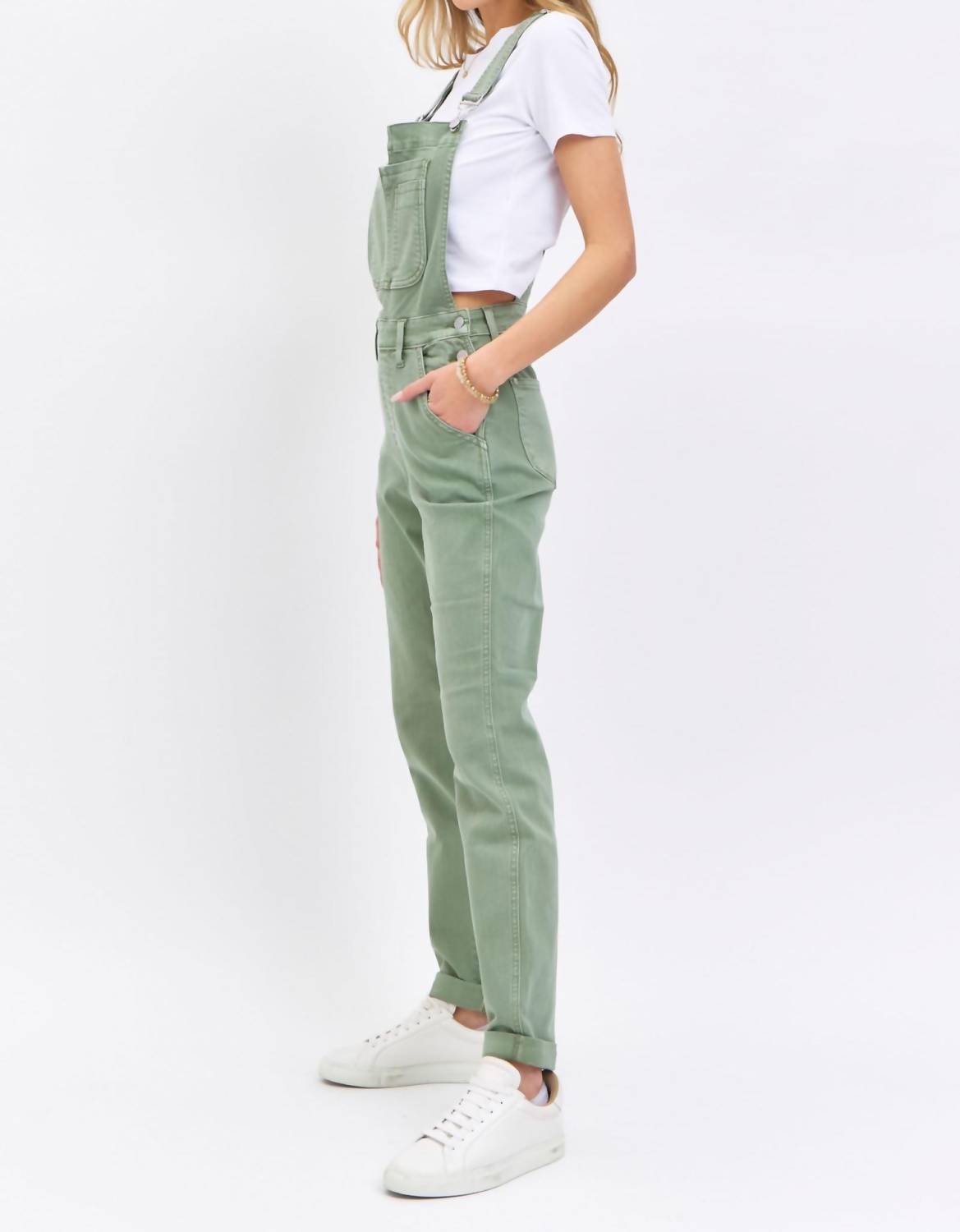 Judy Blue - Garment Dyed High Waist Double Cuffed Boyfriend Overalls
