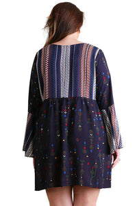 Umgee - Lace-up Twin Print Dress - Plus