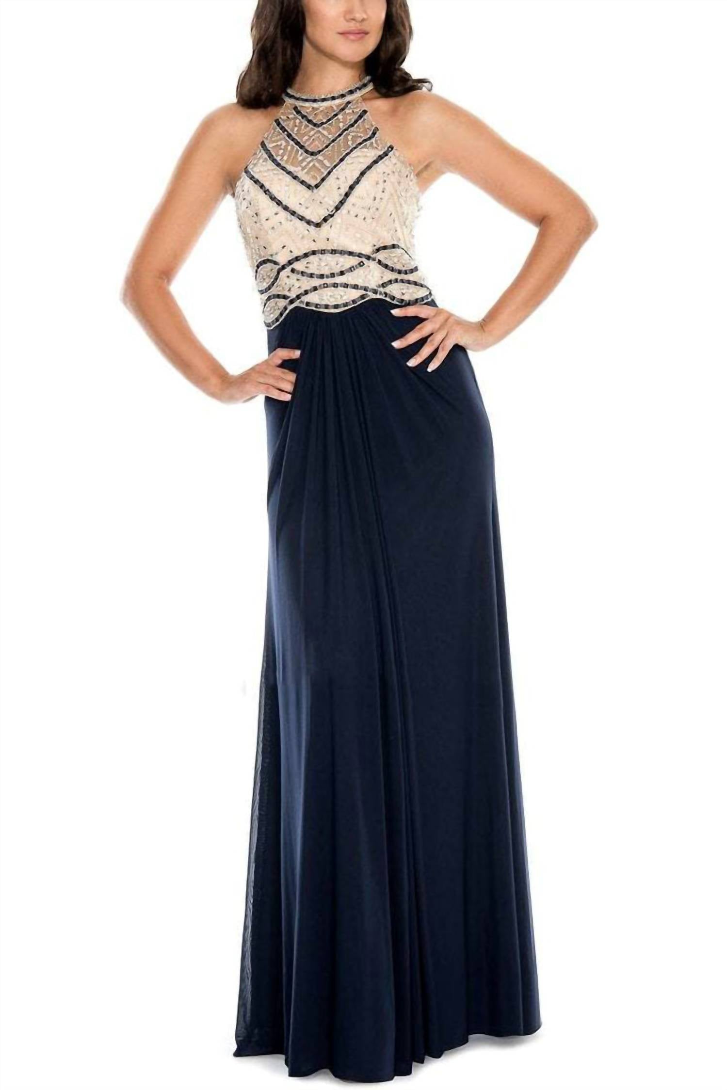 Decode 1.8 - Embellished Bodice Ruched Jersey Mesh Gown