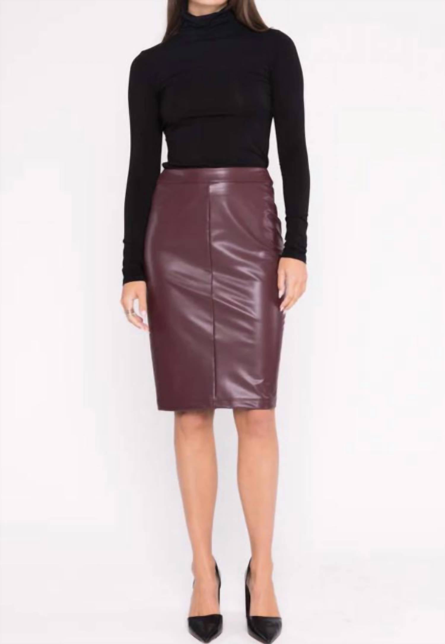 RIPLEY RADER Vegan Leather Pencil Skirt in oxblood - women's skirt