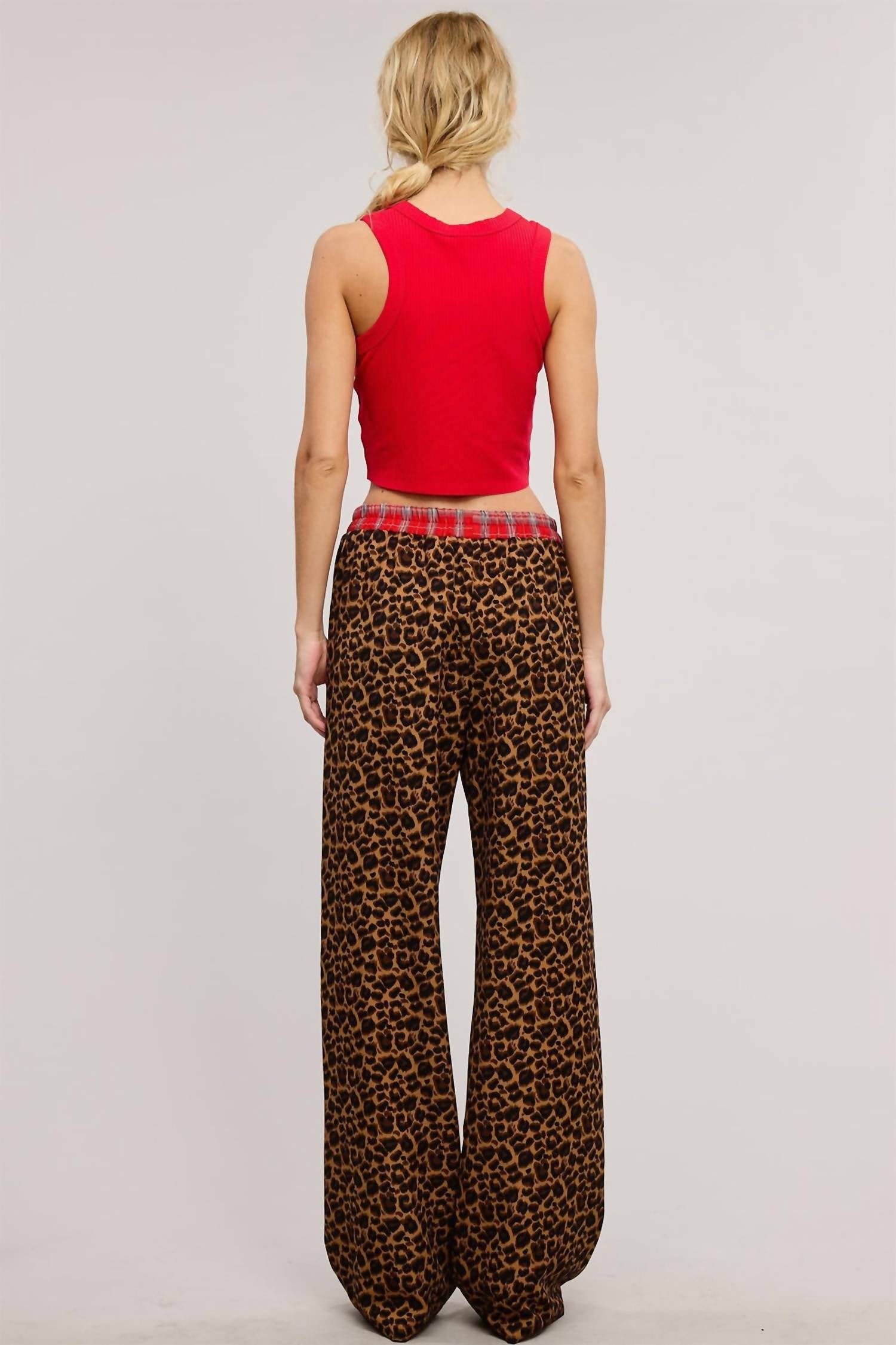 Mimosa - Plaid Flannel Contrast Waistband Leopard Boxer Pant