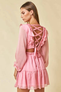 Blue Blush - RUFFLE DETAIL LACE UP BACK BABYDOLL DRESS