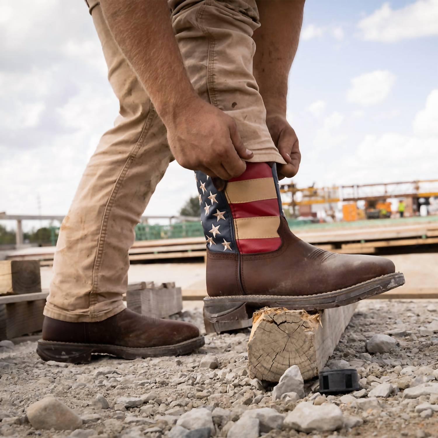 Durango Boots Men's 12" Workin' Rebel Patriotic Steel Toe Work Boot in westny - men's boots - detail view