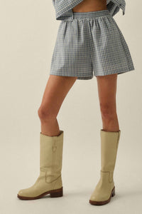 PROMESA Plaid Textured Seersucker Wide-leg Pocket Shorts in chambray - women's shorts - alternate view