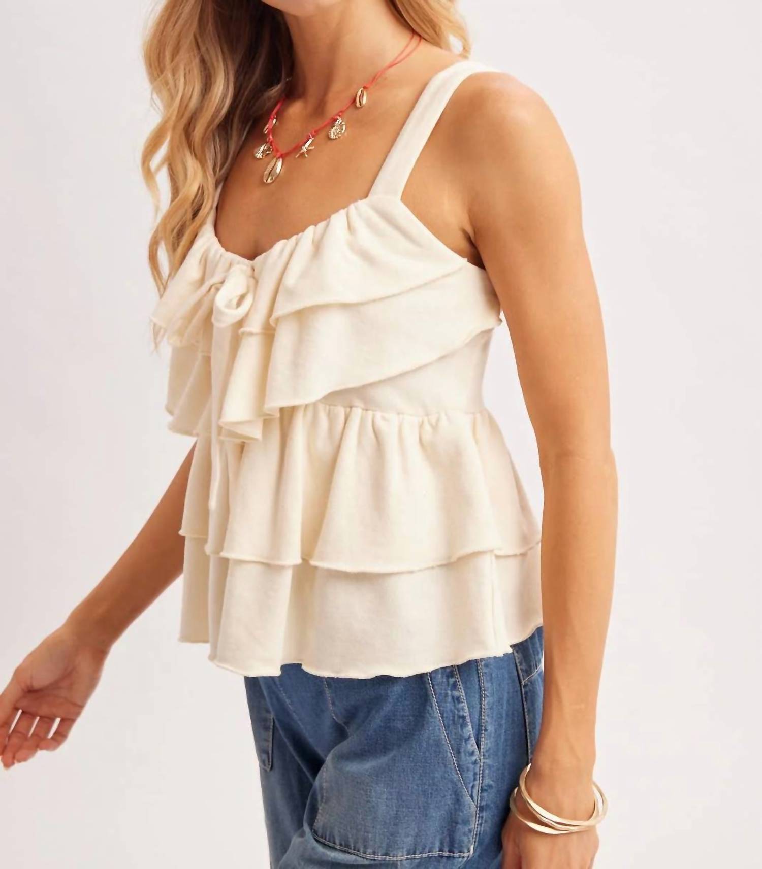 Bluivy - Ruffle Tiered Self-Tie Camisole Top