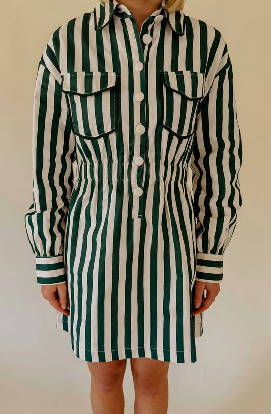 Tcec - Women's Vertical Stripe Shirt Dress