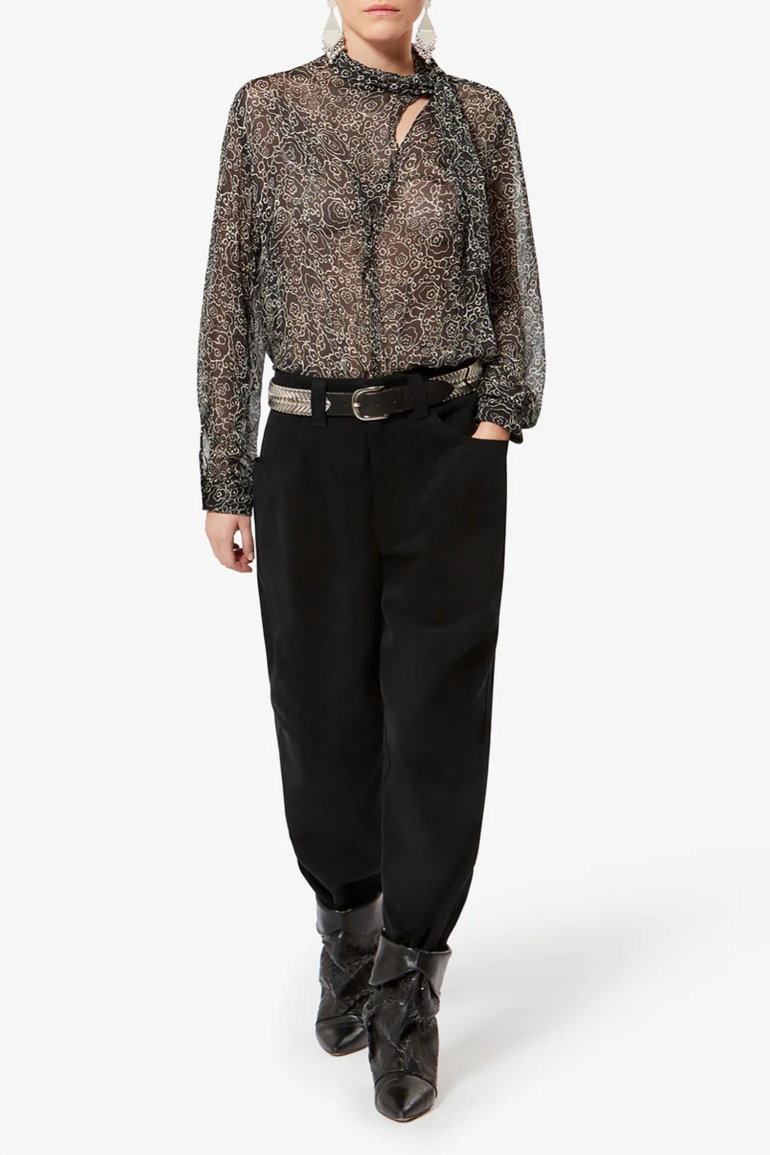 ISABEL MARANT Leona Top in black ecru - women's blouse - detail view
