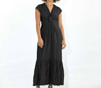 Go By Go Silk - Crinkle Cut Cap Sleeve Twist Silk Maxi Dress
