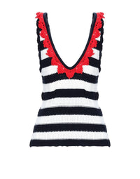 P_Jean Women's Stripe V-neck Top in midnight blue - women's tank top - view 52