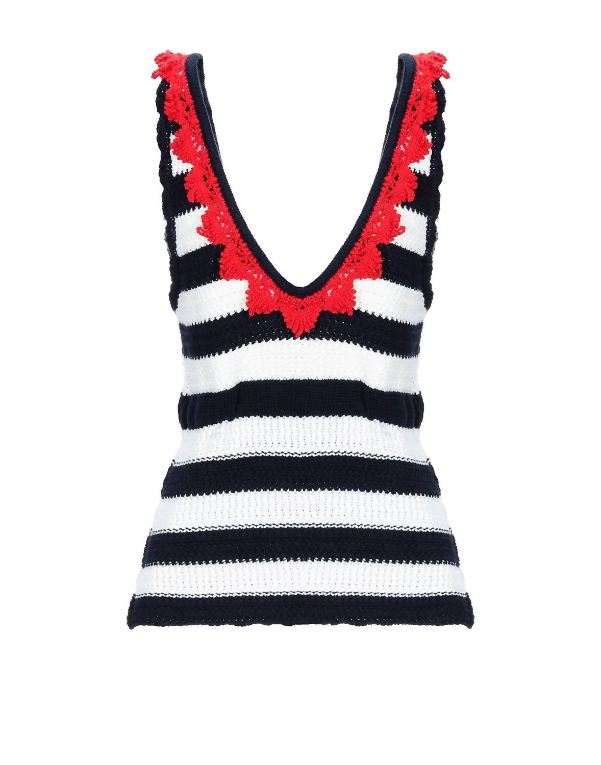 P_Jean Women's Stripe V-neck Top in midnight blue - women's tank top - view 52