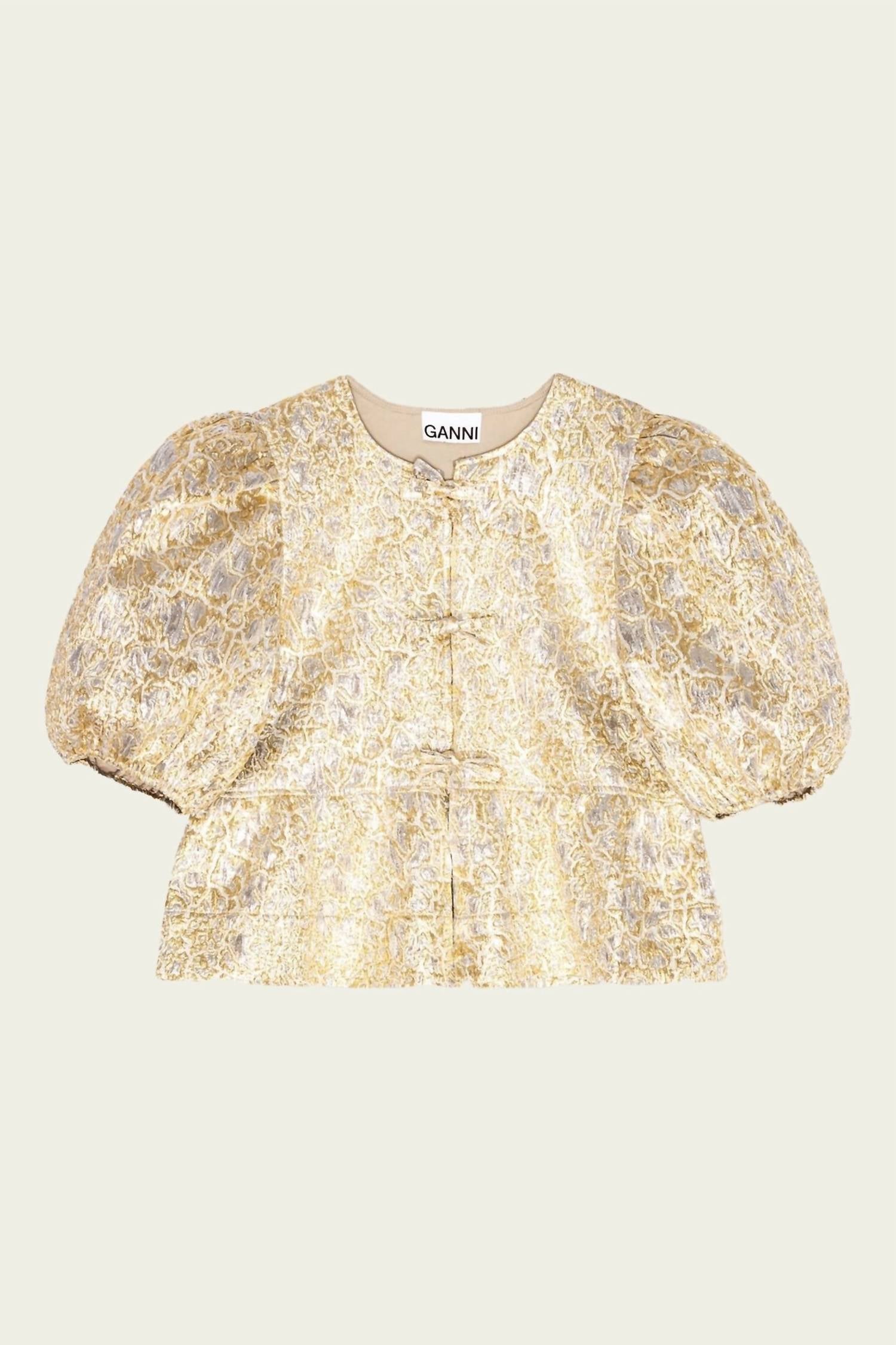 Ganni - Metallic Peplum Tie String Blouse