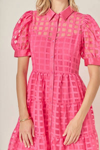 English Factory Gridded Organza Tiered Maxi Dress in coral - women's dress - view 4