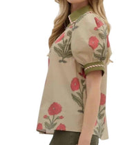Entro - Floral Print Bubble Sleeve Top