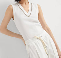 Brunello Cucinelli - Sleeveless V Neck Tank With Monili Detail
