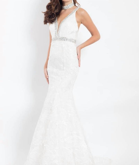 Rachel Allan - Floral Embroidered Mermaid Gown With Rhinestones