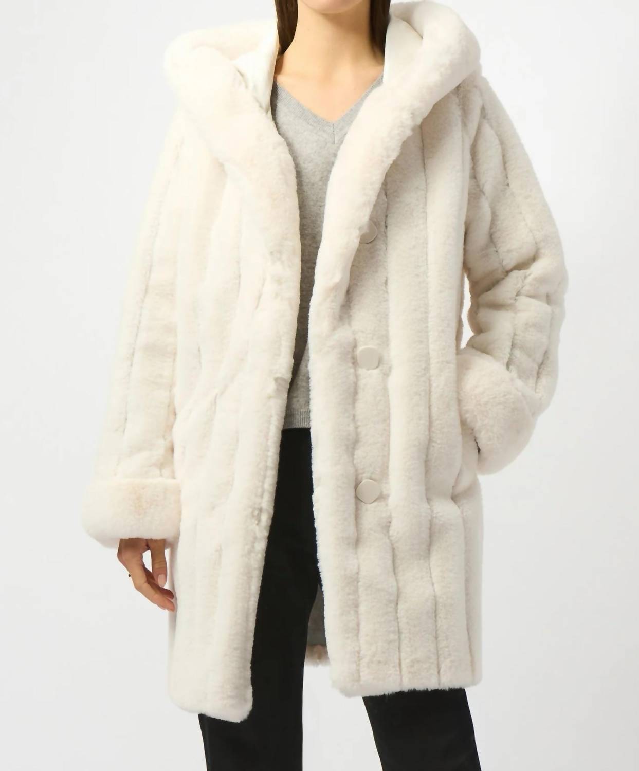 Joseph Ribkoff - Hooded Reversible Faux Fur Coat
