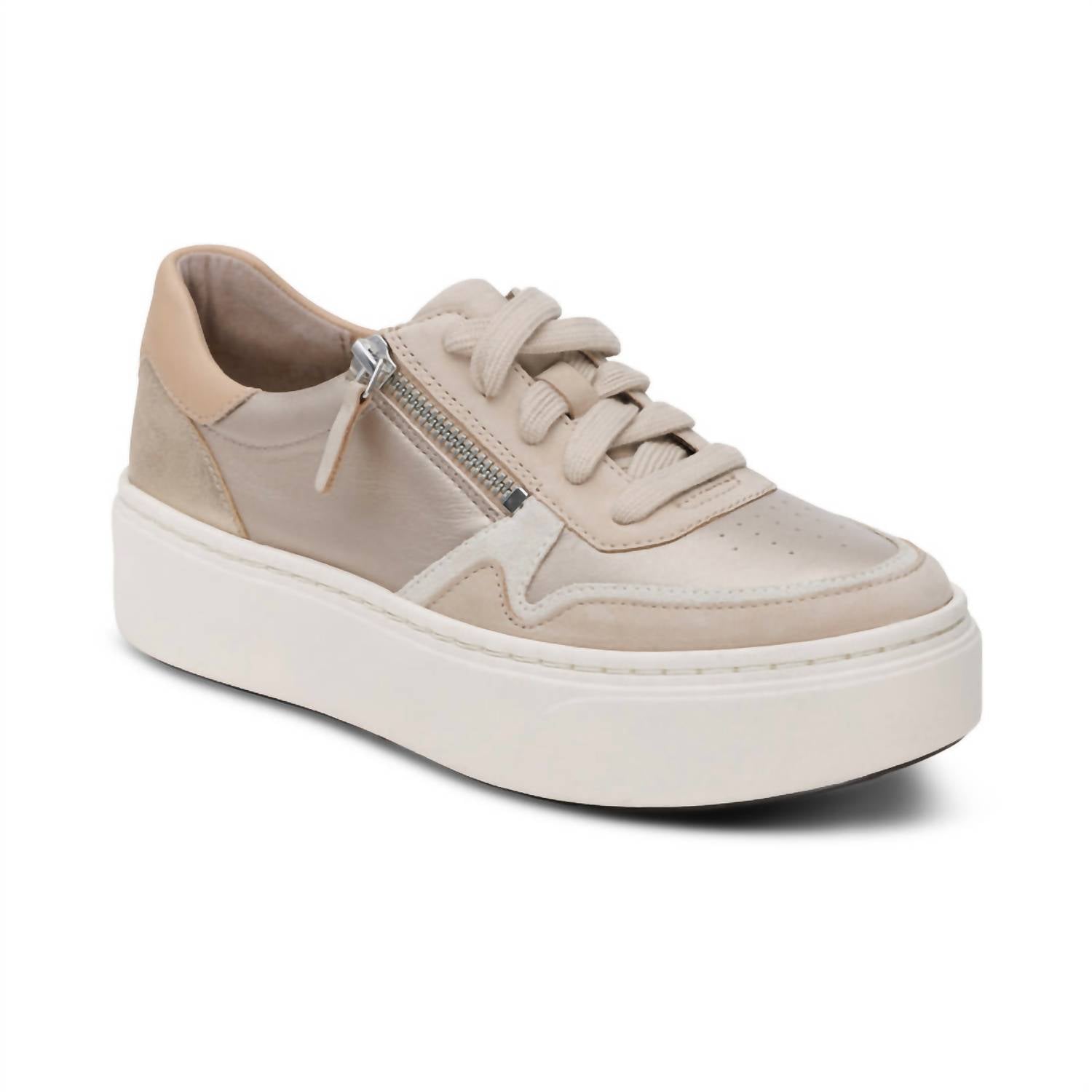Aetrex Women's Leigh Suede Side Zip Platform Sneakers in tan - women's sneaker