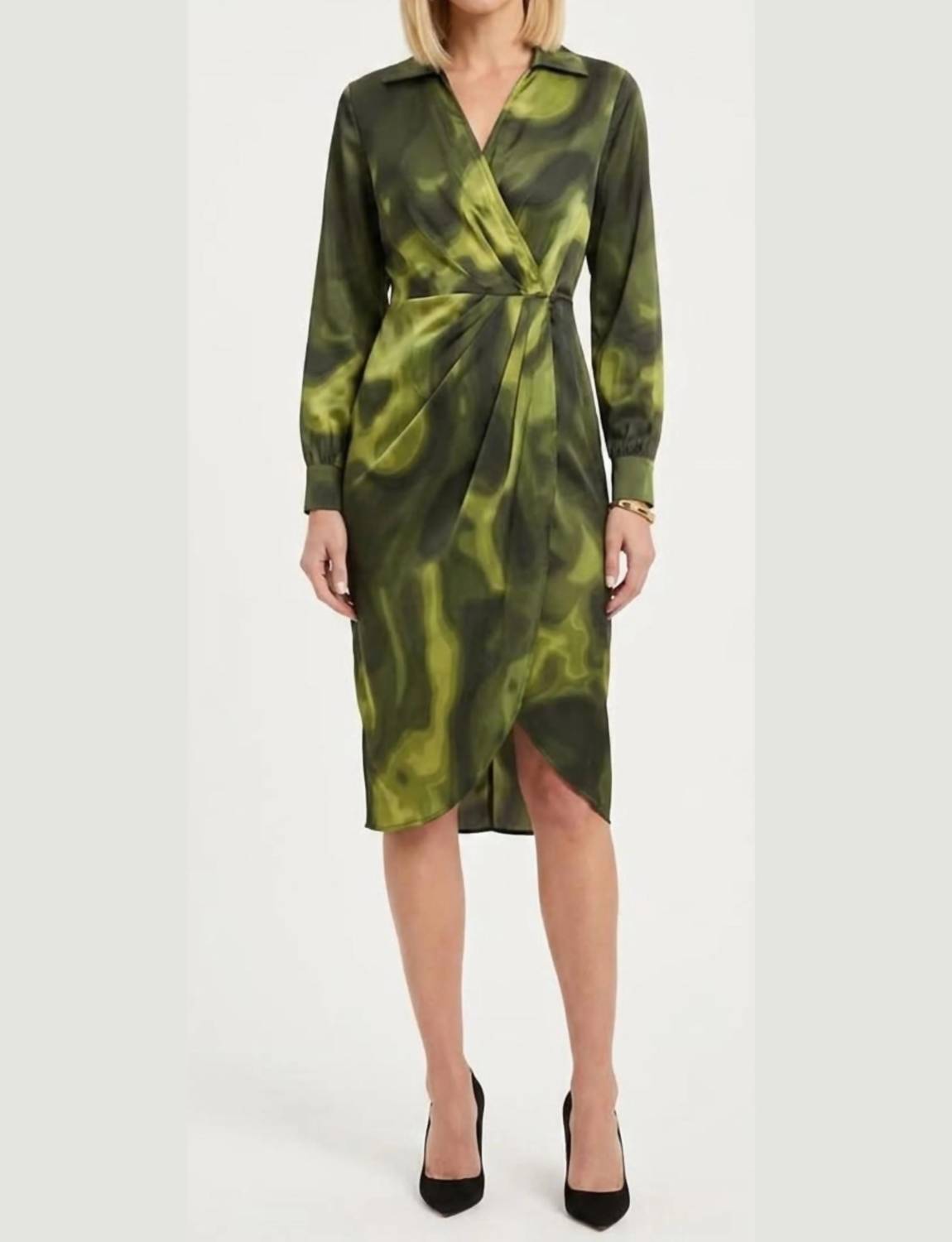 Nicole Miller - Long Sleeve Tie Dye Wrap Dress