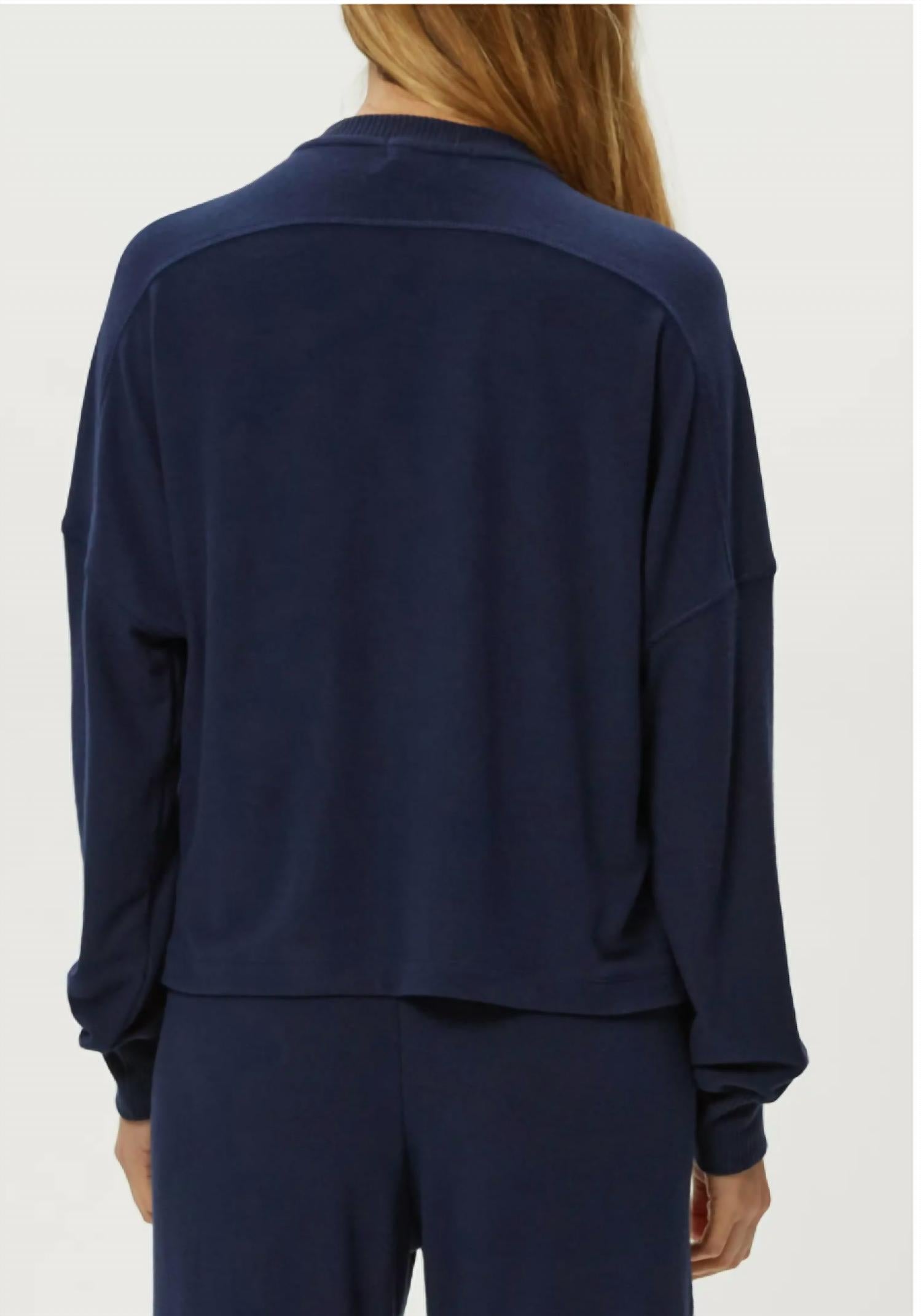 Michael Stars Vic Madison Jersey Relaxed V Top in nocturnal - women's long sleeve top - detail view