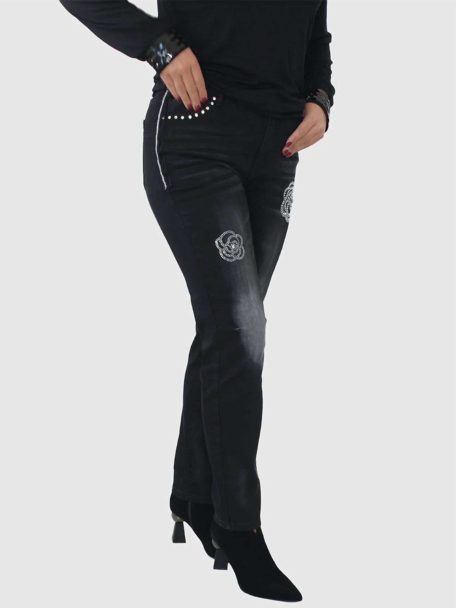 Frank Lyman - Diamante Woven Denim Pant