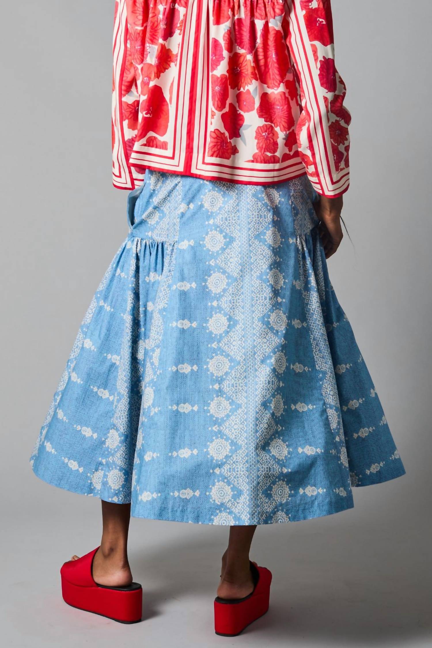 Hope for Flowers Women's Full Skirt in chambray - women's skirt - detail view