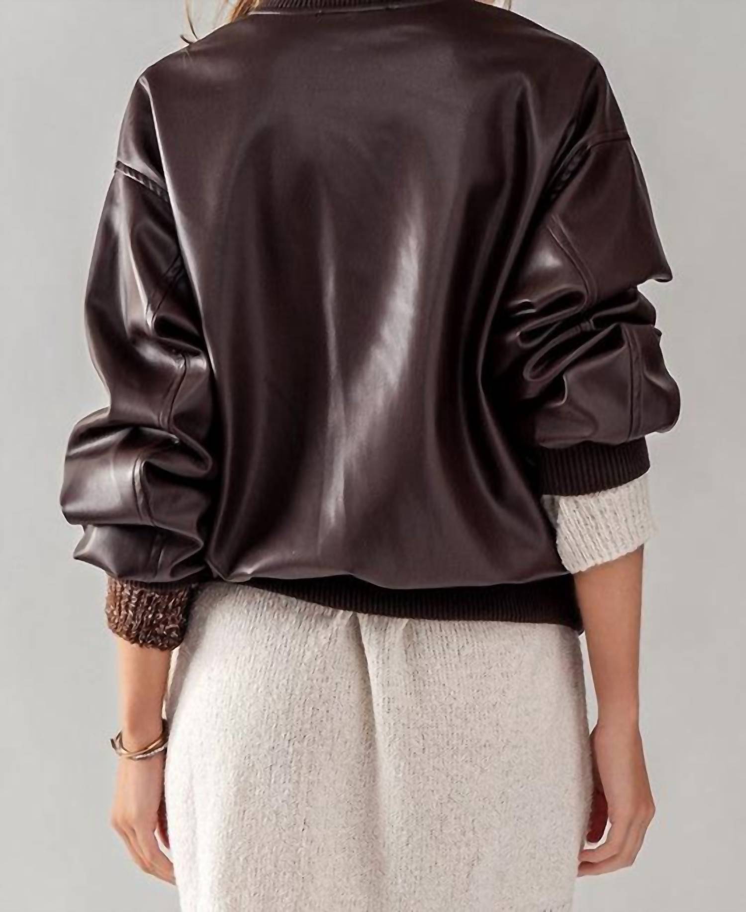 Double Zero - Loose Fit Zip Up Leather Bomber Jacket