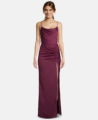 Betsy & Adam - Women's Satin Ruched Slit Gown