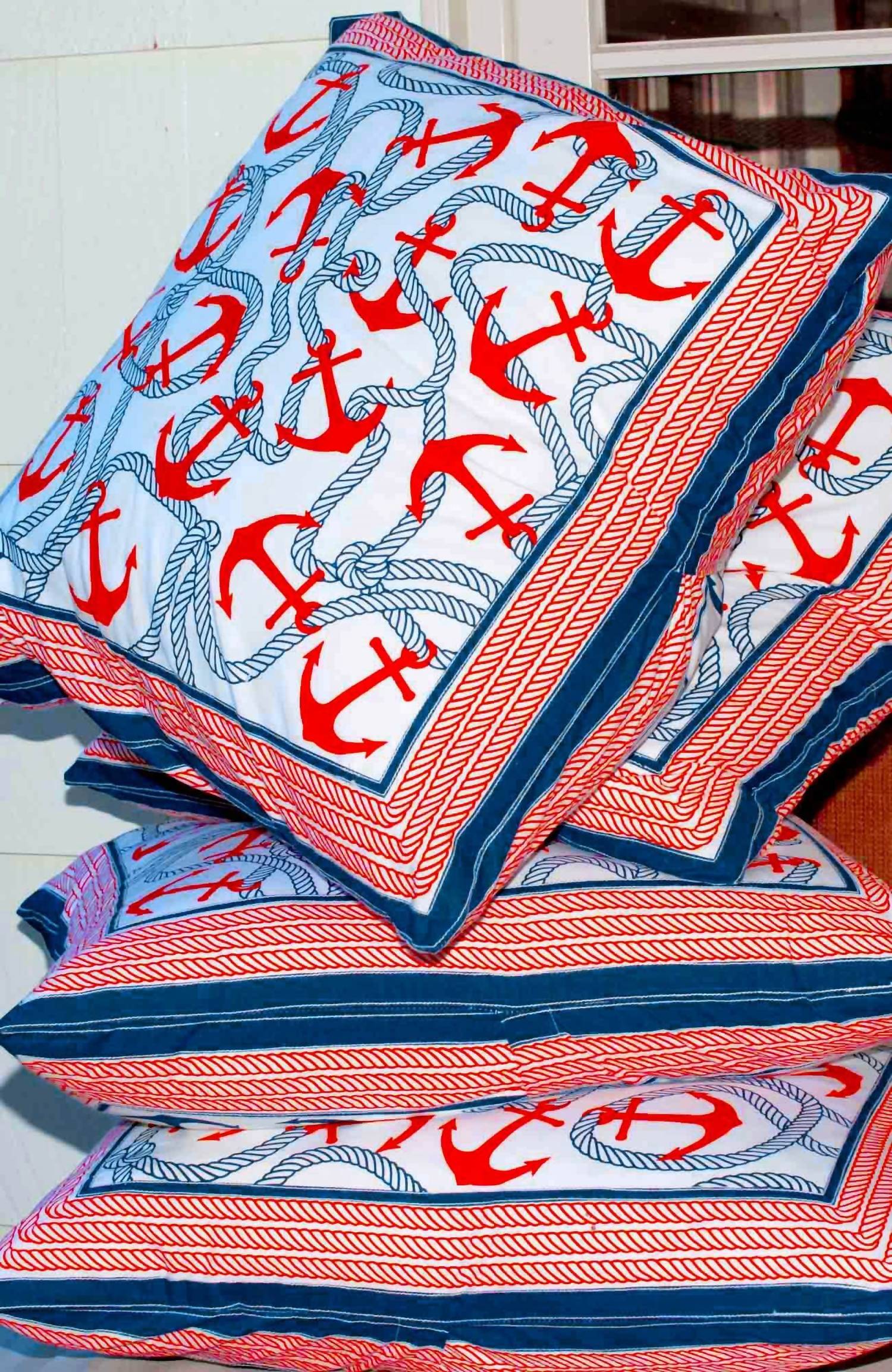 GRETCHEN SCOTT Anchors Away Cotton Pillow Cover in nautical print - item - alternate view