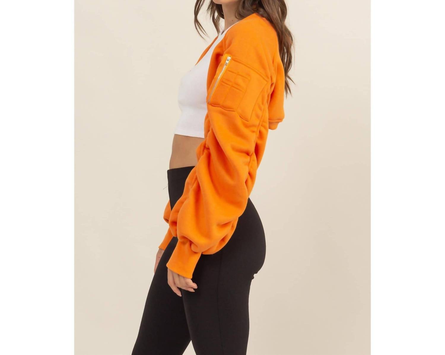 Hyfve - Ruched French Terry Bolero Bomber Jacket
