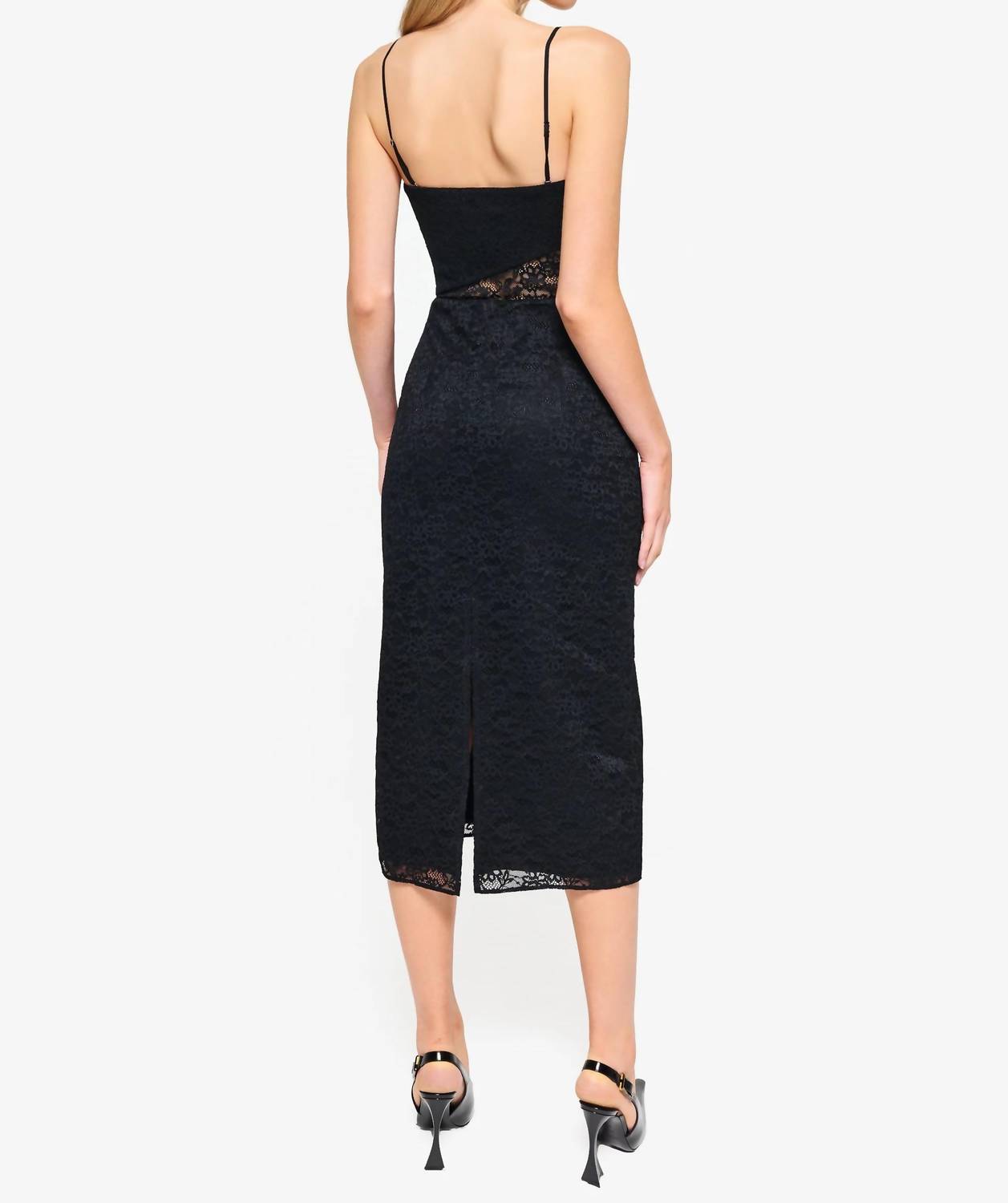 Cami NYC Marseille Lace Midi Dress in black gold - women's dress - alternate view