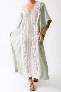 Miguelina - Brea Caftan Dress With Flower Lace Trim
