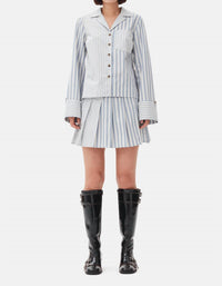 Ganni - Stripe Cotton Pleated Mini Skirt