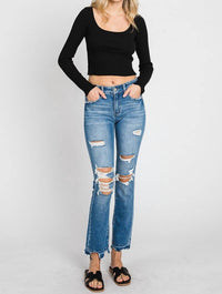 Petra - Mid Rise Slim Straight Distressed Jean