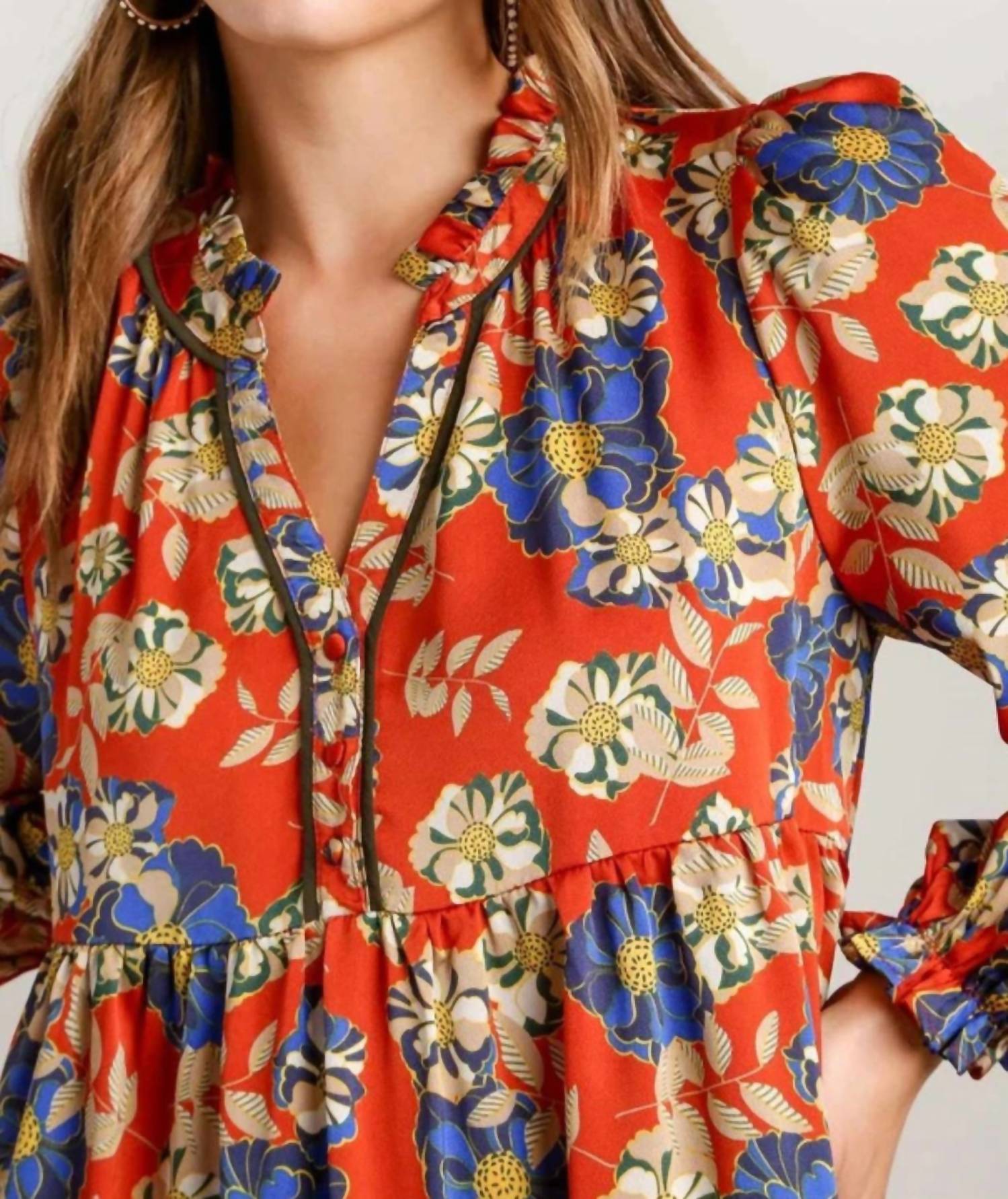 Umgee - Floral And Animal Print Midi Tiered Dress