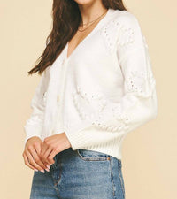 PINCH Heart Embroidered Knit Cardigan Top in white - women's cardigan - detail view