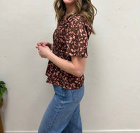 WISHLIST Floral Smocked Peplum Blouse in espresso rose - women's blouse - view 6