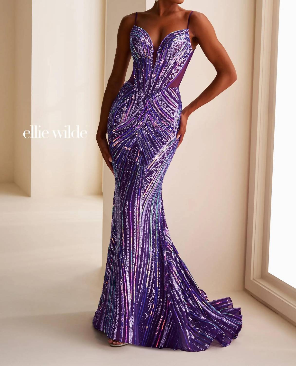 Ellie Wilde - Sleek Sequined Strappy Gown