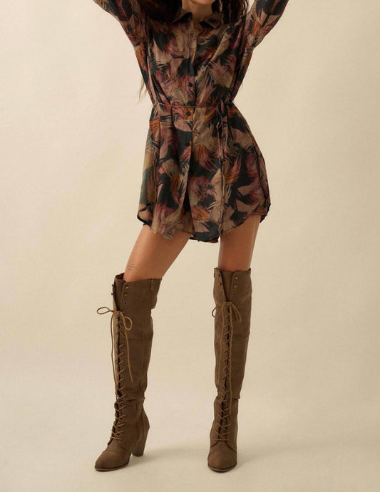 Promesa - Abstract-print Belted Shirt Romper