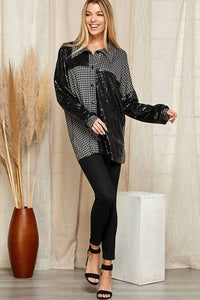 Blumin Upscale Houndstooth Sequin Top in black - women's shirt - alternate view