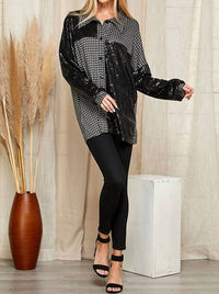 Blumin Upscale Houndstooth Sequin Top in black - women's shirt - detail view