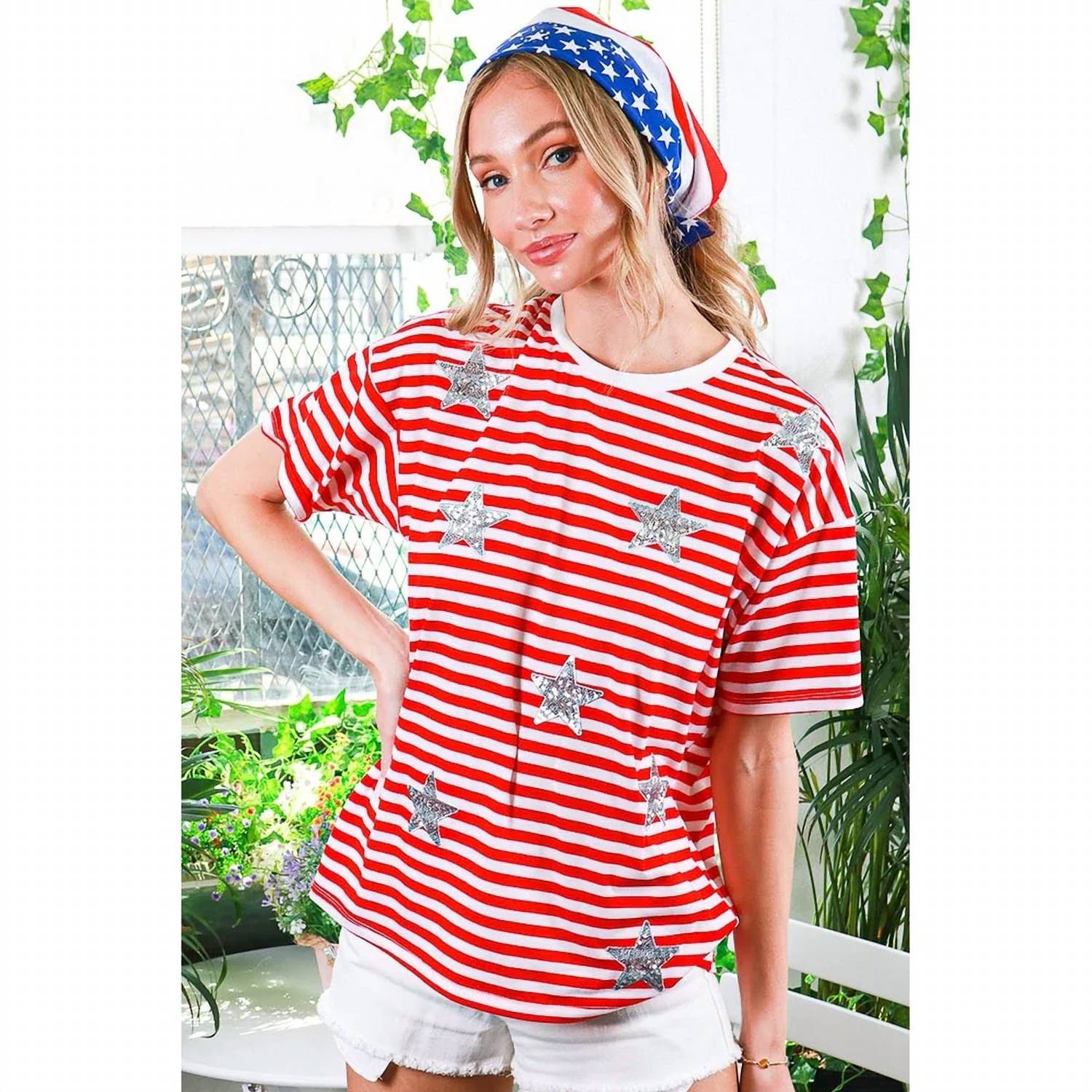 Vine & Love - Sequin Star Stripe Top