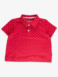 RuffleButts Boy's Heart Polka Dot Short Sleeve Performance Polo in red - kids' shirt