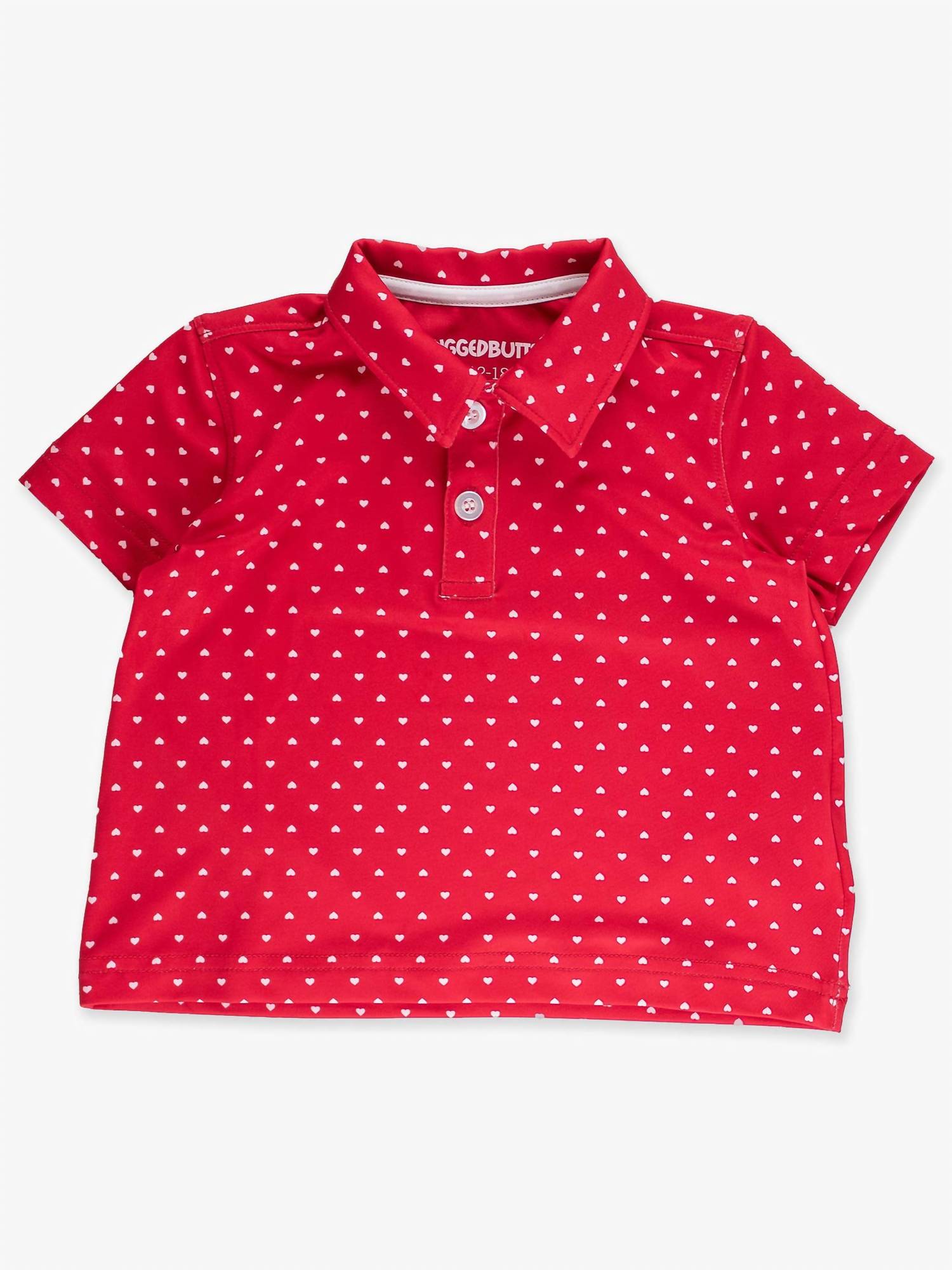 RuffleButts Boy's Heart Polka Dot Short Sleeve Performance Polo in red - kids' shirt