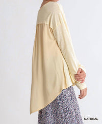 Umgee - Round Neck Slub Knit Woven Top