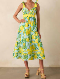 Prosperina Catarina Midi Dress in blue lemon - women's dress - detail view