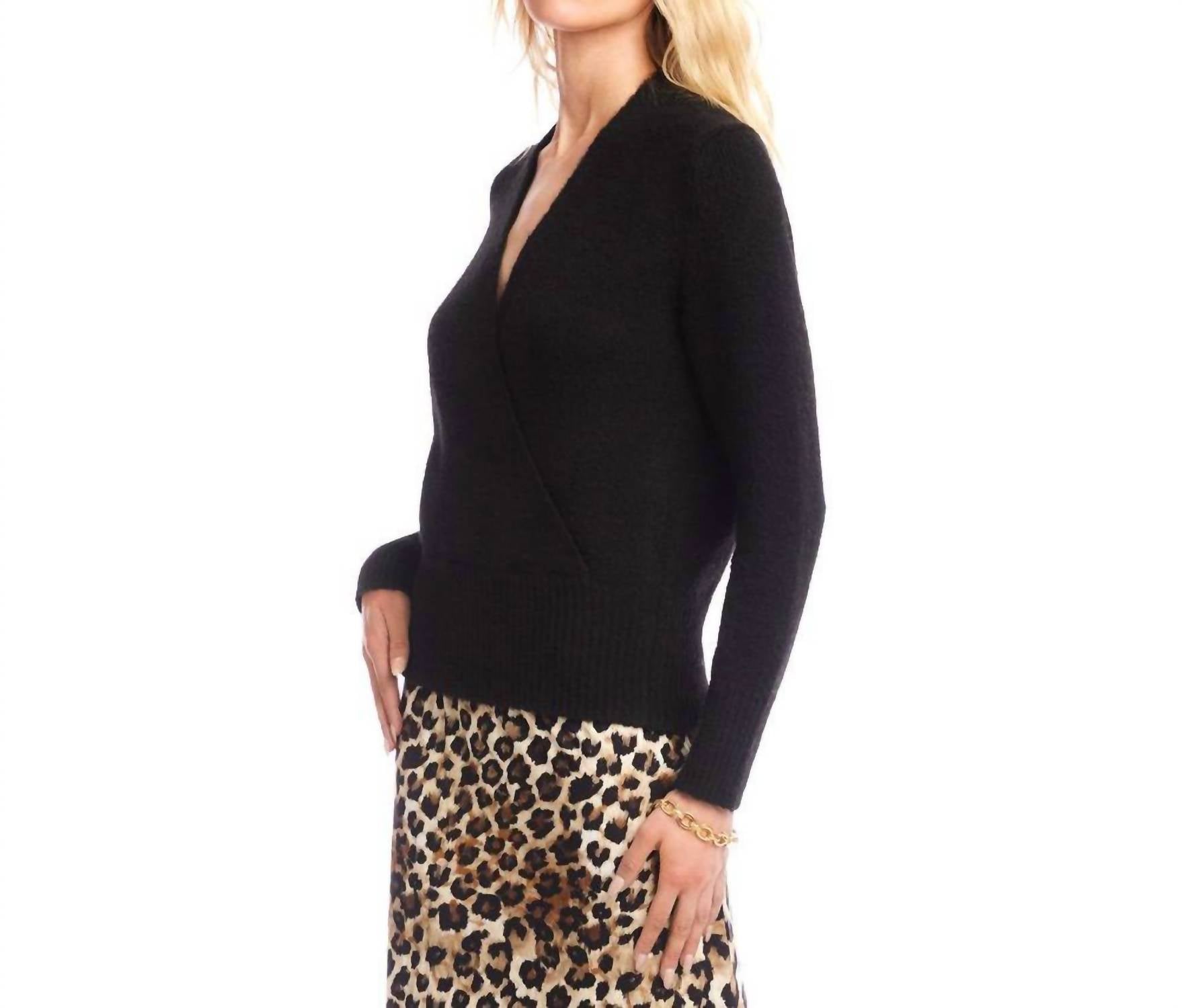 Karen Kane Wrap Sweater in black - women's sweater - detail view